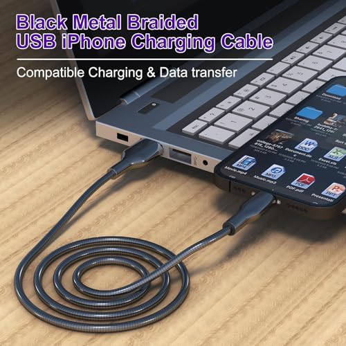 Durable 6 FT Chew-Proof i Phone Charger Cord – MFi Certified Metal Braided Lightning Cable for Pets, 3 A Fast Charging Compatible with i Phone 14, 13, 12, 11, X, XS, XR, 8, 7, 6, 5 – Ultimate Protection and Speed for Tech-Savvy Pet Owners