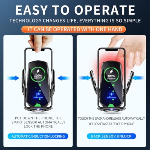 15 W SIHENMY Wireless Car Charger & Auto-Clamping Phone Mount – Fast Charging for i Phone 14/13/12 Mini/Pro Max & Samsung Galaxy S23/S22/S21+ – Stylish Red Vehicle Accessory for Effortless One-Handed Operation & Enhanced Compatibility