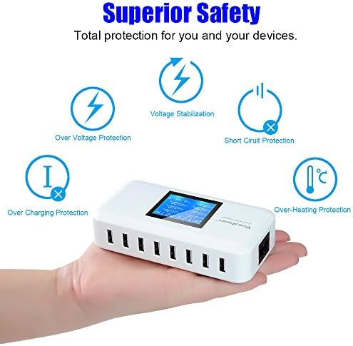 Power Up Efficiency: 60 W 12 A 8-Port USB Desktop Charging Hub with Smart LCD Display for Rapid Multi-Device Charging – Ideal for Smartphones, Tablets, and More (Sleek White Design)