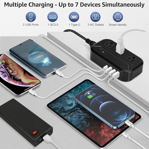 Ultimate 2300 W Voltage Converter & Universal Travel Adapter – Transform 220 V/240 V to 110 V/120 V with 4 USB Ports and 3 AC Outlets – Comes with 7 Global Plug Adapters (EU, US, AU, IT, UK, India, South Africa) for Maximum Compatibility and Rapid Device Charging