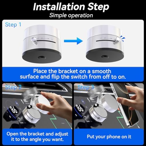 Electric Magnetic Car Phone Holder, 360 Rotation Vacuum Suction Cellphone Mount Foldable Car Mount Stand for iPhone12-16,Mirror/Glass/Screen/Smooth Surface (Not Charge Phone) – Enhanced Compatibility and Speed
