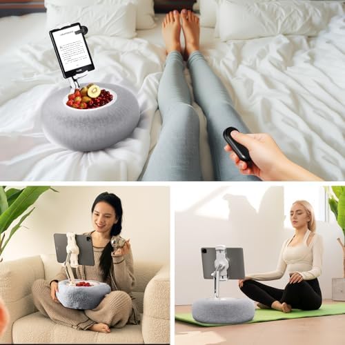 Adjustable Tablet Pillow Stand with Detachable Snack Bowl – Perfect for Kindle, i Pad, and Phones (4.7″-13″) – Hands-Free Streaming and Reading Comfort in Stylish Pink – Ultimate Convenience for Home and On-the-Go