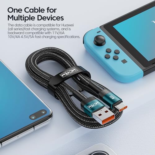 Ultra-Fast 100 W USB A to C Braided Charging Cable – 3.3 ft Durable USB to USB C Connector for i Phone 15, Android Devices, and i Pads – High-Speed Data Transfer with Stylish Blue Metal Ends for Enhanced Compatibility