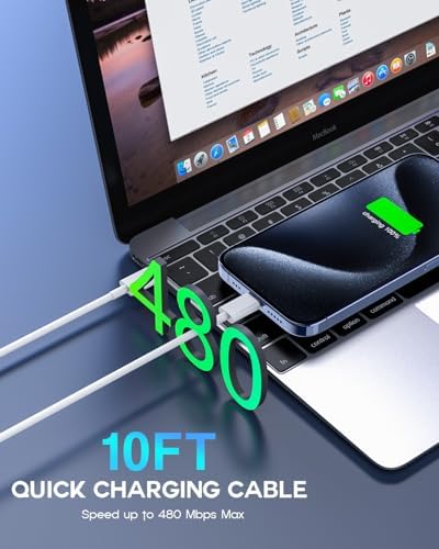 High-Performance USB C to USB C 240 W Fast Charging Cable – 2-Pack 10 ft Length for Mac Book Pro, i Phone 16/15 Pro Max, i Pad Air/Pro & Samsung Galaxy – Ultimate Speed and Compatibility for Enhanced Device Efficiency