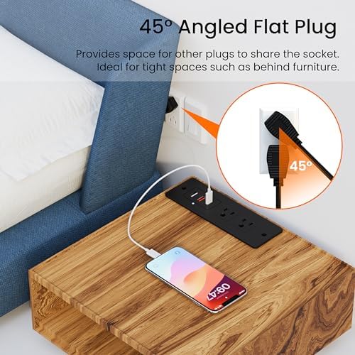 Recessed Power Strip with 15 W Wireless Charging & PD20 W USB-C Fast Charge – Sleek Flush Mount Design for Nightstands, Sofas, and Tables – Maximize Space and Efficiency with Dual Outlets and USB Ports for Ultimate Convenience