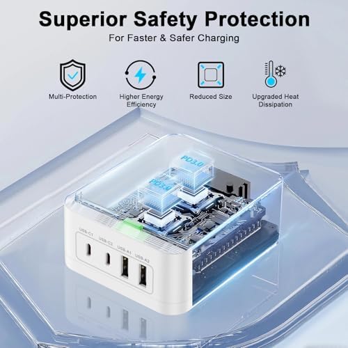 60 W Multi-Port USB Charging Hub with 15 W Wireless Charger – Ultimate Fast Charge Station for Samsung Galaxy S25, i Phone 16, i Pad & Pixel Devices – Sleek Desktop Organizer with 2 USB-A & 2 USB-C Ports for Enhanced Compatibility and Efficiency