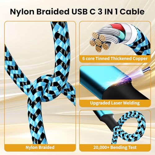 Power Up Your Devices with the 100 W USB C Multi Charging Cable – 3-in-1 Fast Charging Solution Featuring E-Mark Chip for Enhanced Safety and Universal Compatibility with USB C, Lightning, and Micro USB Devices – 5 FT Length, 2-Pack for Ultimate Convenience and Efficiency in Charging Smartphones, Tablets, Laptops, and More