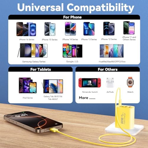 40 W USB C Charger Block – Dual Pack of 4-Port Fast Charging Power Bricks with PD & QC 3.0 Technology for i Phone 16/15/14/13/12/11 Pro Max, i Pad, Galaxy, Pixel – Sleek White & Blue Design for Convenient Multi-Device Charging