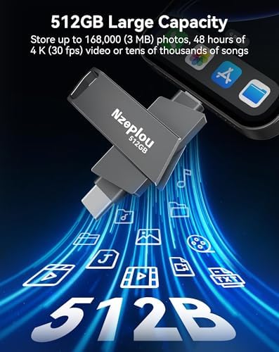 256 GB Lightning & USB-C Flash Drive for i Phone/i Pad – Ultra-Fast USB 3.0 Memory Stick for Effortless Photo & Video Backup – Plug & Play External Storage Solution (Sleek Silver Design) – Perfect for Seamless Data Management and Expansive Memory Needs