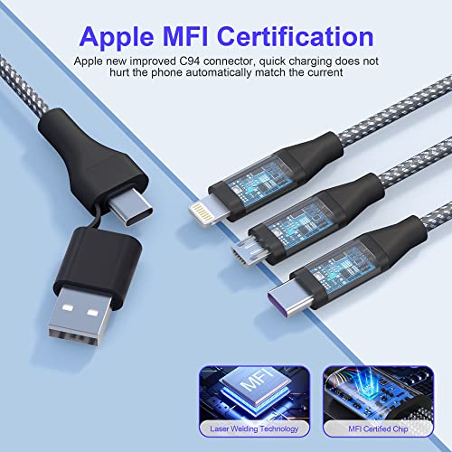 Versatile 3-in-1 USB C Charging Cable – 10 Ft Apple MFi Certified Multi Connector Cable for i Phone, Type C & Micro USB Devices, Enhanced Durability & Rapid Charging for Home, Office & Travel Use