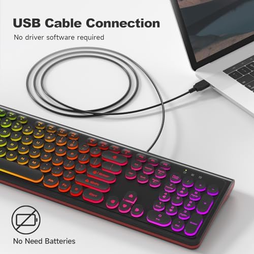 Retro-Inspired Full Size Typewriter Keyboard with Number Pad – Wired USB Keyboards for Windows 7, 8, 10, 11 | Enhance Your Typing Experience with Classic Charm and Modern Efficiency | Perfect for Home and Office Use