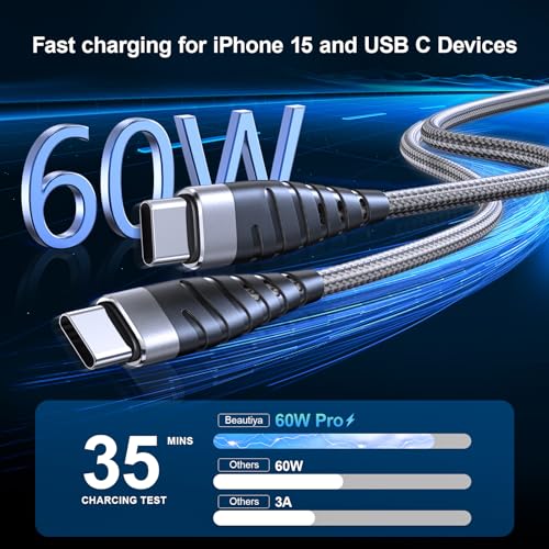 Ultra-Durable 5-Pack i Phone Charger Cables – Versatile 3, 6, & 10 FT USB A Fast Charging Cords for i Phone 16/15 Pro Max & Samsung Galaxy S10/S9/S8 Plus – Tangle-Free Design in Sleek Gray – Maximum Compatibility & Performance for Home and Office Use