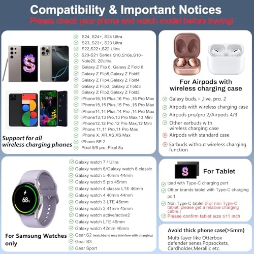 Ultimate 4-in-1 Wireless Charging Station for Samsung Devices – Foldable Charger Stand for Galaxy S24 Ultra, Note 20, Flip5, Galaxy Watch 6/5/4, Buds & More – Rapid Charge with Enhanced Compatibility & Safety Features