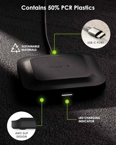 Mophie Universal Wireless Charge Pad – 15 W Fast Charging Solution for Qi-Enabled Devices, Ideal for i Phone, Google Pixel & Samsung Galaxy – Sleek Desktop and Nightstand Essential with Non-Slip Design and LED Status Indicator for Effortless Power Management
