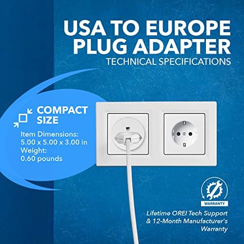 OREI 12-Pack USA to Europe Type E/F Schuko Plug Adapter – Essential Travel Converter for Effortless Device Charging in Germany & France – CE Certified, Compact Power Solution for Mobile Laptops, Phones & Camera Chargers – Ultimate Travel Connectivity Tool for Global Wanderers