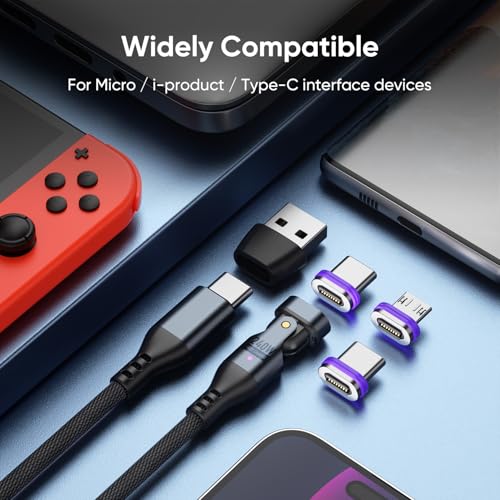 240W Magnetic Charging Cable ，180°Rotating USBC to USB C Magnetic Data Cable ，Micro USB Magnetic Phone Fast Charger Cable Data Transfer for Laptop/Tablet/Smart Phone (6ft) – Enhanced Compatibility and Speed