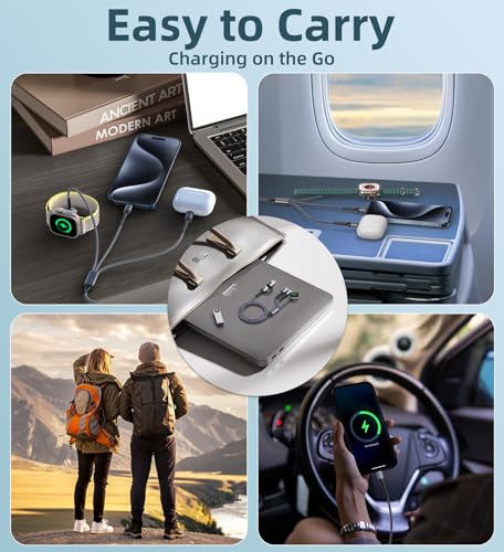 4 FT USB-C Multi-Device Charging Cable Duo for Apple Watch and i Phone – Superior 3-in-2 Charging Solution for i Watch Models and i Phone 16/15/14/13/12/11 & Galaxy S23 – Enhanced Rapid Charging, Exceptional Durability, and Total Convenience for Mobile Users