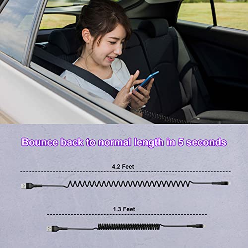 Retractable Coiled Lightning Cable for Apple Car Play – MFi Certified Fast Charging & Data Sync with LED Indicator – Compact i Phone Charger for Car Use – Tangle-Free Design for Ultimate Convenience and Enhanced Performance