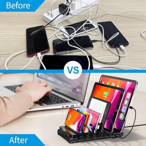 Bototek 60 W Multi-Device Charging Hub – 6-Port USB Fast Charger Dock for i Phones, i Pads, Smartphones & Tablets – Sleek Black Power Station with Advanced Safety Technology for Optimal Device Organization in Home & Office Spaces