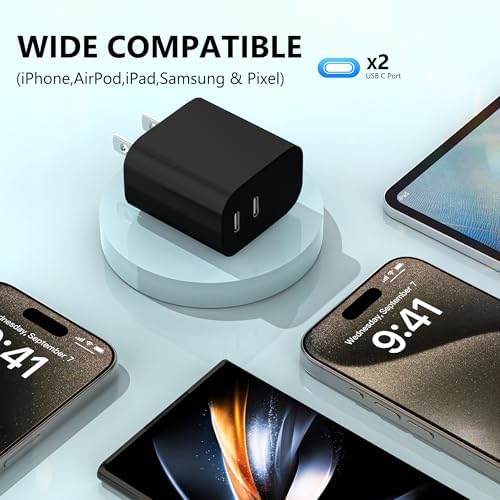 High-Speed Dual-Port USB C Charger Block – 3-Pack 20 W Type-C Wall Adapter for i Phone and i Pad Pro – Ultimate Convenience for Multi-Device Charging on the Go, Safe & Compact Design