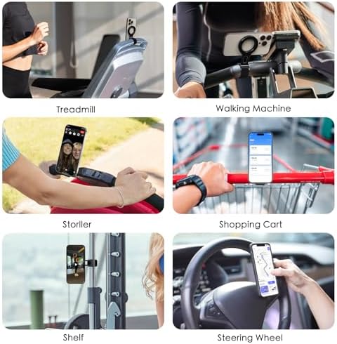 Revolutionary Magnetic Phone Holder for Stroller Bar – Mag Safe Compatible & 180° Adjustable for Gym, Home Fitness, and Shopping Carts – Securely Attaches with Versatile Strap, Includes Magnetic Ring for Universal Smartphone Compatibility – Elevate Your Multitasking Experience Today!