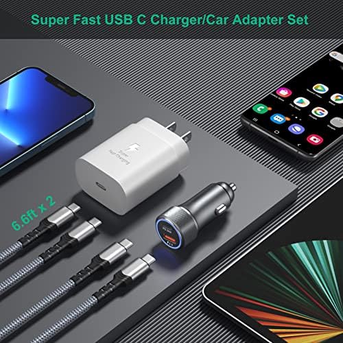 Bangfun 25 W Dual-Port USB-C Car Charger with 2 x 6.6 ft Cables – Ultra-Fast Charging for Samsung Galaxy S24/S23/S22/S21/S20 FE – Compact, Reliable, and Versatile Power Solution for On-the-Go Devices