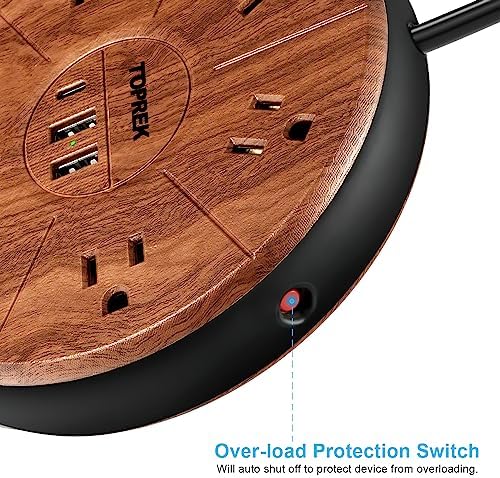 TOPREK Ultra-Slim 5-Outlet Power Strip with USB-C and USB-A Ports – 5 FT Flat Extension Cord Surge Protector for Efficient Charging in Home, Office, and Travel – Compact Design for Enhanced Portability and Safety