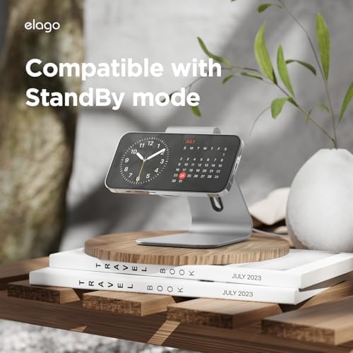 elago MS4 Charging Stand Compatible with MagSafe Charger, Aluminum Stand Compatible with iPhone 16/15/14/13/12 Series, Designed for iOS17 Standby Mode (Cable Not Included) (Black) – Enhanced Compatibility and Speed