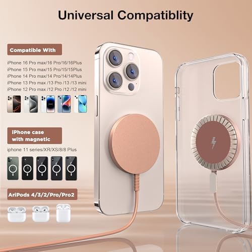 Magnetic Wireless Charging Pad for i Phone 16, 15, 14, 13, 12 & Air Pods 4-2 Pro – Ultra-Thin Aluminum Alloy Design with Strong Magnet for Secure Connection, USB-C/A Compatibility, Perfect for Desk & Travel – Elevate Your Charging Experience with Effortless Convenience and Style