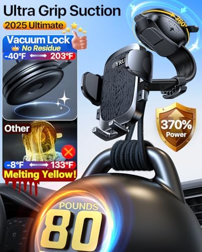 YRU 2025 Premium Adjustable Car Phone Holder Mount – Versatile Bendable Aluminum Arm for Secure Dashboard & Windshield Positioning – Universal Compatibility for i Phone 16, 15, 14, 13 Pro Max, Samsung & More – Sleek Black Design for Modern Vehicles – Effortless Tool-Free Installation – Enhance Navigation & Hands-Free Calling Experience