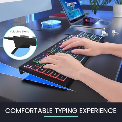 Upgrade Your Typing Experience with the Spill-Resistant USB Wired Keyboard – Low Profile Chiclet Keys, Large Number Pad, and Ergonomic Design for Enhanced Comfort and Speed – Perfect for Professionals and Home Users (Black)
