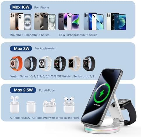 Revolutionary 3-in-1 Wireless Charger Hub for i Phone, Apple Watch & Air Pods – 10 W Fast Charging, 360-Degree Rotating Zinc Alloy Design, Foldable & Magnetic for Ultimate Convenience and Compatibility with i Phone 12-16 Series
