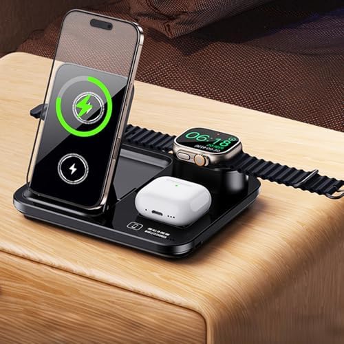 Revolutionary 3-in-1 Wireless Charging Station with Auto-Rising Technology – 15 W Fast Charge for Phones, Smartwatches, and Earbuds – Ultra-Slim Foldable Design for Maximum Portability – Military-Grade Safety Features and Strong Magnetic Hold for Seamless Charging – Perfect Companion for Business Travelers and Tech Enthusiasts