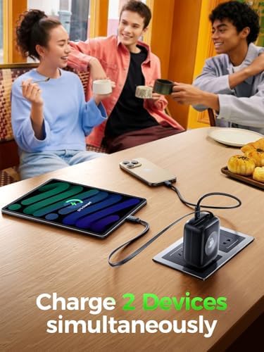 THREEKEY 35 W Ga N3 Turbo Dual USB-C Wall Charger – Compact Retractable Travel Adapter for Lightning-Fast Charging of i Phone 16/15 Pro Max, i Pad Pro/Air, Samsung S25, Pixel – Tangle-Free Storage Solution for On-the-Go Power Needs