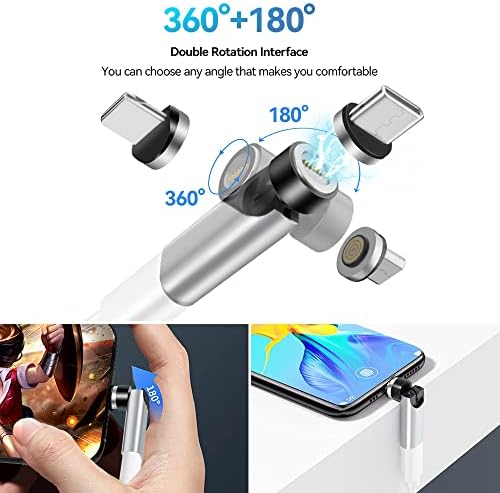 Revolutionize Your Charging with 540° Rotate Magnetic Charging Cables – 6.6 ft, 3-Pack, Universal Compatibility for USB Type C & Micro USB Devices, Fast Charging & 480 Mbps Data Transfer for Effortless Connectivity