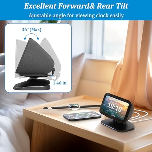 PlusAcc Stand for Show 5 (3rd Gen) – Adjustable Table Holder with 2 Charging Ports (USB-C & USB-A), Tilt Magnetic Base Station for Charge Cellphones and Earbuds, Non-Slip Base (Black) – Enhanced Compatibility and Speed