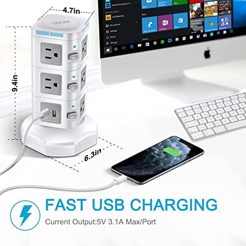 Revolutionize Your Charging Setup with ODOM’s 15 W Wireless Charging Power Strip Tower – 10 AC Outlets, 4 USB Ports, 1800 J Surge Protection, and 6 Ft Retractable Cord for Ultimate Home Office Efficiency and Device Safety