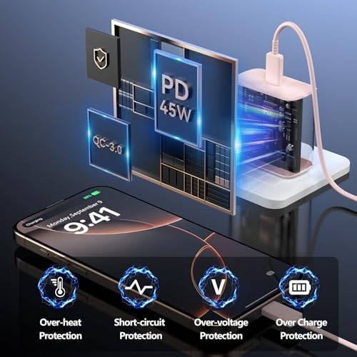 Apple 16 Series 45 W USB-C Rapid Charger with 6.6 ft Type-C Cable – Ultimate Fast Charging Solution for i Phone 16, Galaxy S24/S23, and All USB-C Devices – Compact, Durable, and Safety-Enhanced Power Adapter for On-the-Go Efficiency