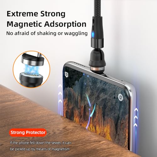 Revolutionize Your Charging Experience with the 540° 7-Pin Magnetic USB Charging Cable – 3-in-1 Fast Charger Bundle (4-Pack: 3 ft, 3 ft, 6 ft, 6 ft) for i Phone, Micro USB & Type C Devices – Ultimate Compatibility & Speed with Magnetic Convenience, Data Transfer Support, and Ergonomically Designed Durability for Everyday Use