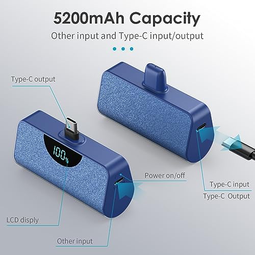 Dual Pack Mini Portable USB-C Power Bank 5200 m Ah – Fast Charging Battery Backup with LCD Display for i Phone 16 Series, Samsung, and Android Devices – Ultimate On-the-Go Power Solution