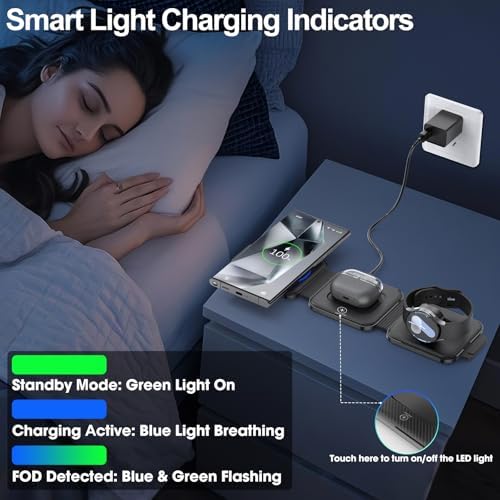 Compact 3-in-1 Foldable Wireless Charging Hub for Samsung Devices – Ultimate Travel Solution for Galaxy S25 Ultra, S24, Z Flip 6/5, Watch 7, and Buds Pro3 – Safe, Sleek, and Efficient Docking Station for All Your Charging Needs – Ideal for Home, Office, and On-the-Go Power Management – Space-Saving Design with Advanced Safety Features – Includes USB Type-C Cable and 18 W Power Adapter – Elevate Your Charging Experience with This Versatile, Multi-Device Station