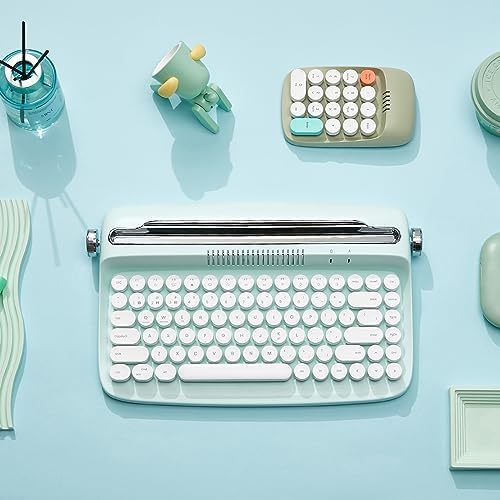 YUNZII ACTTO B303 Wireless Typewriter Keyboard – Adorable Sweet Mint Retro Design with Bluetooth Connectivity for Seamless Multi-Device Typing – Integrated Stand for Tablets, Phones, PCs – Perfect for Windows, Mac, Android Users – Elevate Your Workspace with Vintage Charm and Enhanced Typing Speed