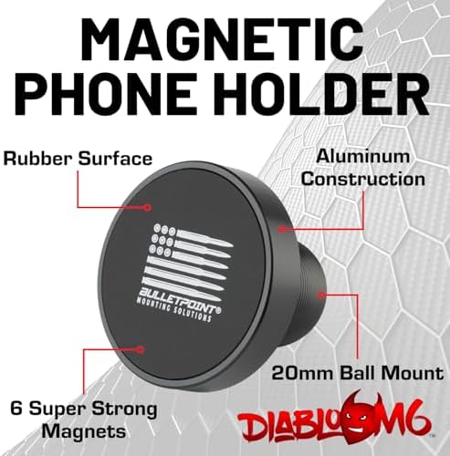 Diablo M6 Magnetic Phone Mount for i Phone & Android – Ultra-Stable 20 mm Ball Holder with Strong Metal Plate for Effortless One-Handed Use – Optimal Compatibility & Quick Installation for All Vehicles