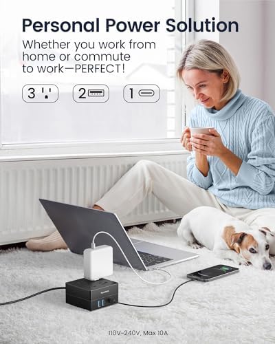SUPERDANNY Portable USB Power Strip Surge Protector – Premium Desktop Extension Cord with 4 Spacious Outlets & 4 Advanced Smart USB Charging Ports for Home, Office, Hotel, Dorm, and RV Use – Elegant Faux Walnut Finish for Enhanced Aesthetics and Device Safety