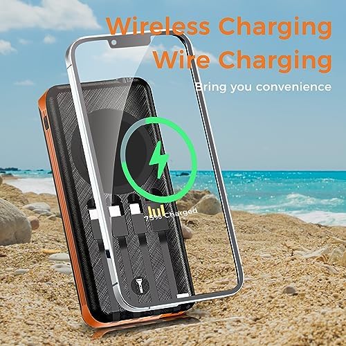 Ultimate Outdoor Solar Power Bank – 10000 m Ah Waterproof & Dustproof Portable Charger with Built-in Cables, Wireless Charging, LED Flashlight & Digital Indicator for Adventure-Ready Performance and Fast Device Compatibility