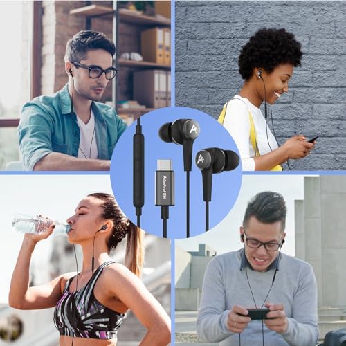 High-Fidelity USB C Earbuds with Built-In Microphone for i Phone 16 Pro Max & Samsung Galaxy – Lightweight, Tangle-Free Wired Headphones for Music and Gaming – Superior Audio Quality & Ergonomic Comfort for All-Day Wear – Seamless Compatibility with Android Devices Including Google Pixel