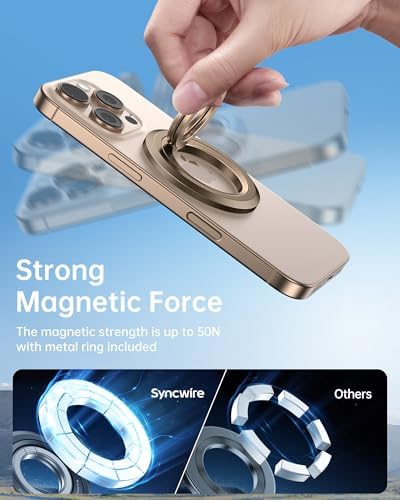 Syncwire Magnetic Phone Ring Holder – Titanium Alloy Kickstand for i Phone 12-16 Pro Max & Compatible Android Devices – Ergonomic Design, Enhanced Mag Safe Stability, Lightweight Grip for Ultimate Hands-Free Convenience