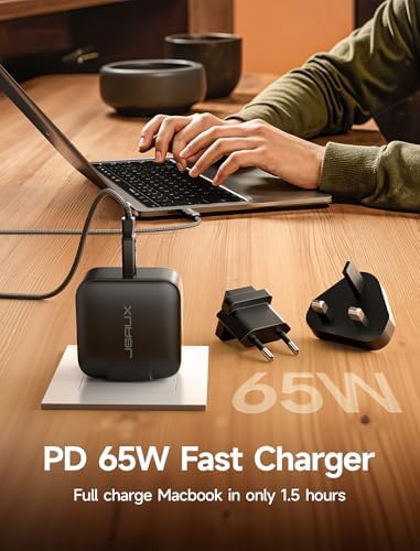 JSAUX 65 W USB C Fast Charger: High-Power Charging Adapter for Nintendo Switch 2, ROG Ally & Steam Deck – Includes 6.6 FT USB C Cable – Versatile EU & UK Travel Charger for Samsung Galaxy & Pixel Devices – Ultimate Fast Charging Solution for Gamers and Professionals