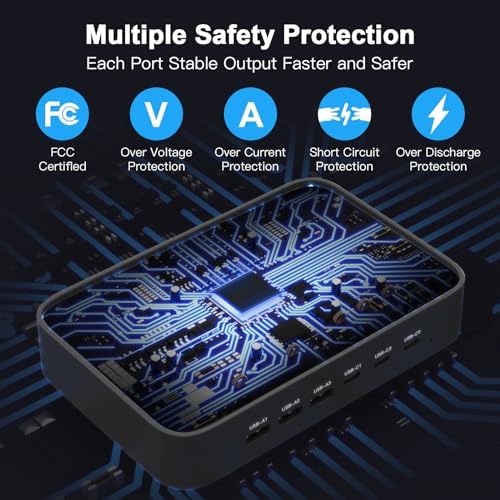 MSTJRY 90 W 6-Port USB C Fast Charging Station – Multi-Device Power Hub with Adjustable Organizers for i Phone, i Pad, Tablets & More – High-Speed PD Charger Dock for Home, Office & Classroom Efficiency