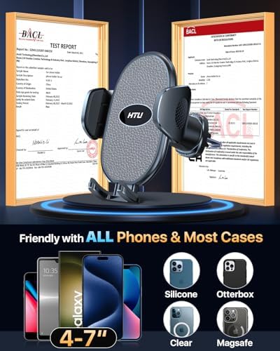 HTU Military-Grade Car Phone Holder – Heavy-Duty 360° Adjustable Vent Mount for i Phone 12-16 Pro Max & Samsung Devices – Unparalleled Stability with Steel-Hook Design for Hands-Free Safety – Effortless Tool-Free Installation & Premium Durability for Daily Use